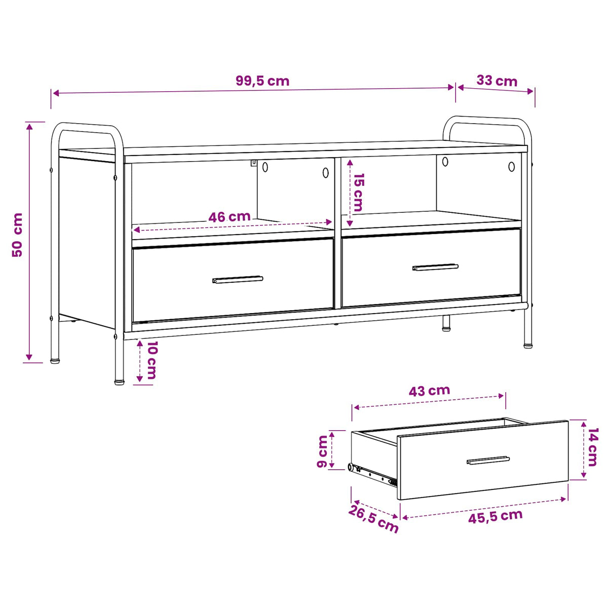 TV-skab 67,5 x 33 x 50 cm Sonoma-eg Konstrueret træ