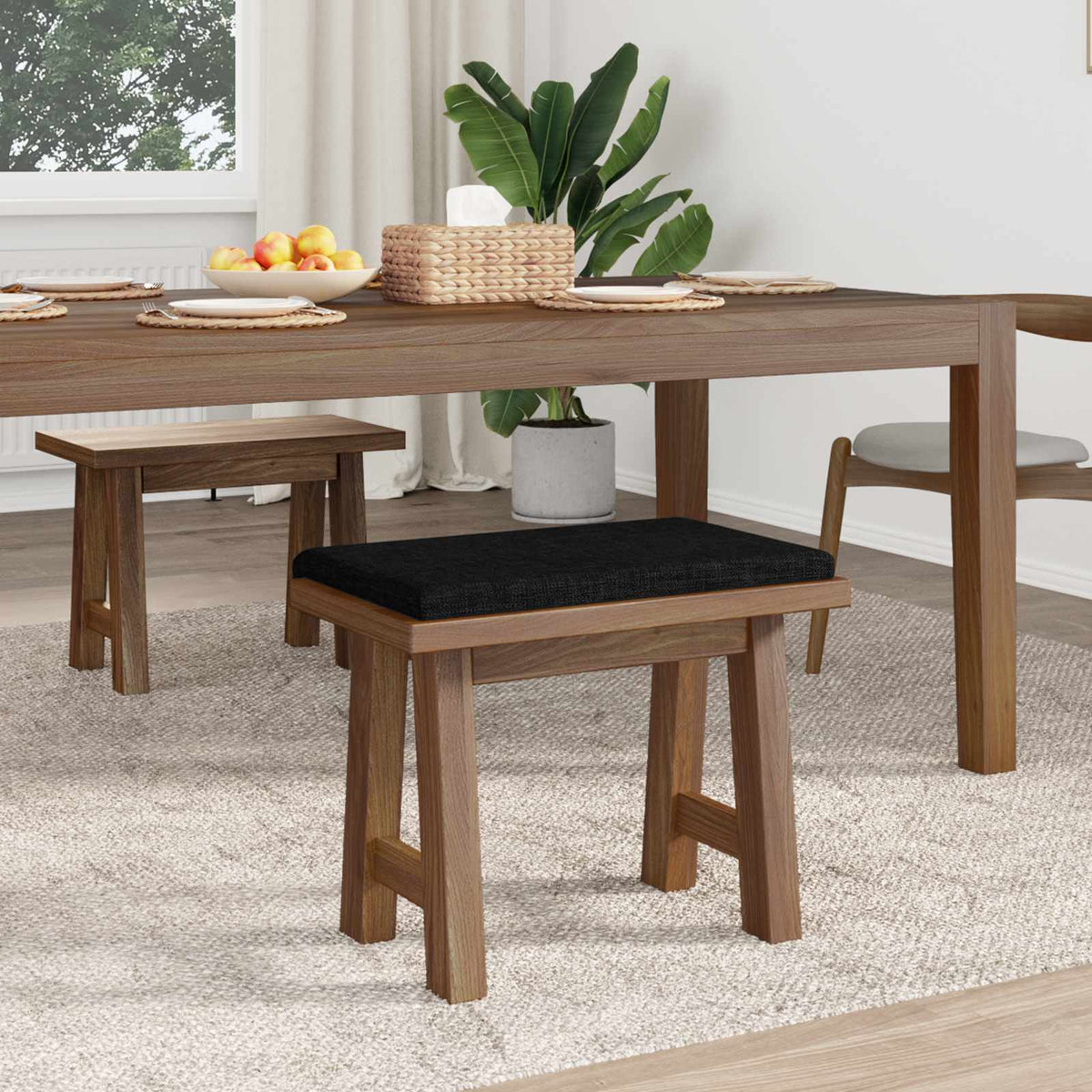 Bænkpude Stof Sort Dybde 35 cm