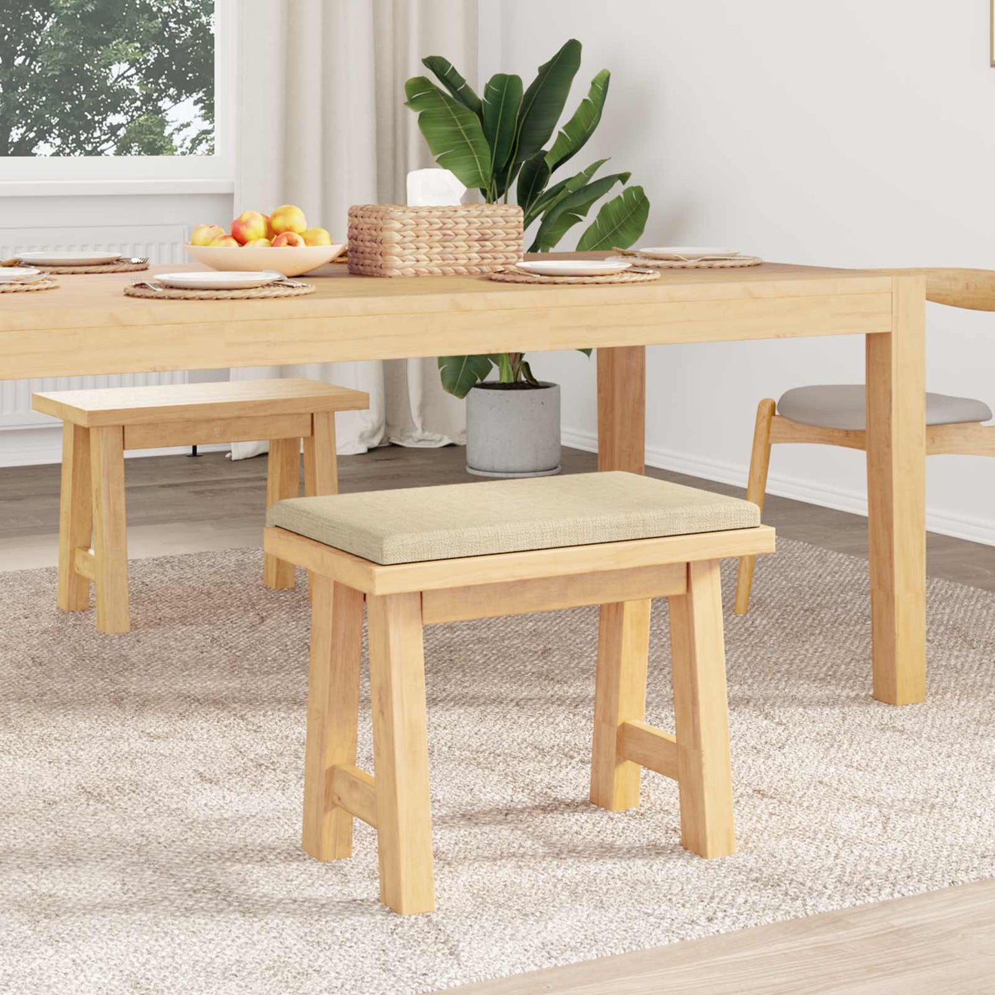Bænkpude Stof Cremefarvet Dybde 35 cm