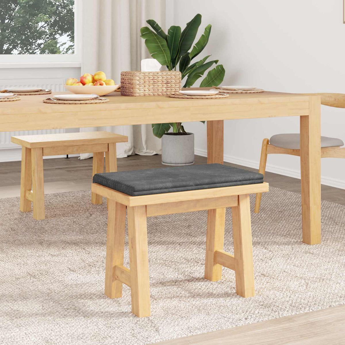 Bænkpude Plush Corduroy Lysegrå Dybde 35 cm