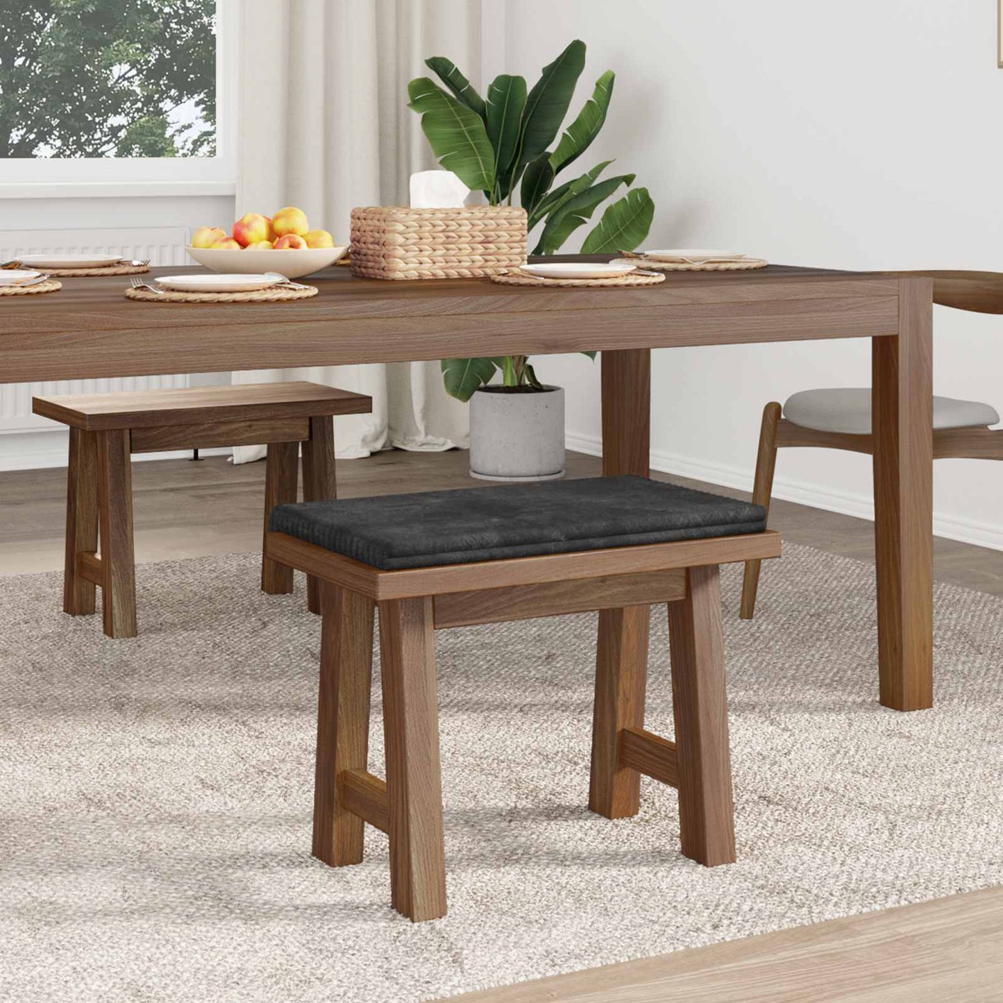 Bænkpude Plush Corduroy Mørkegrå Dybde 35 cm