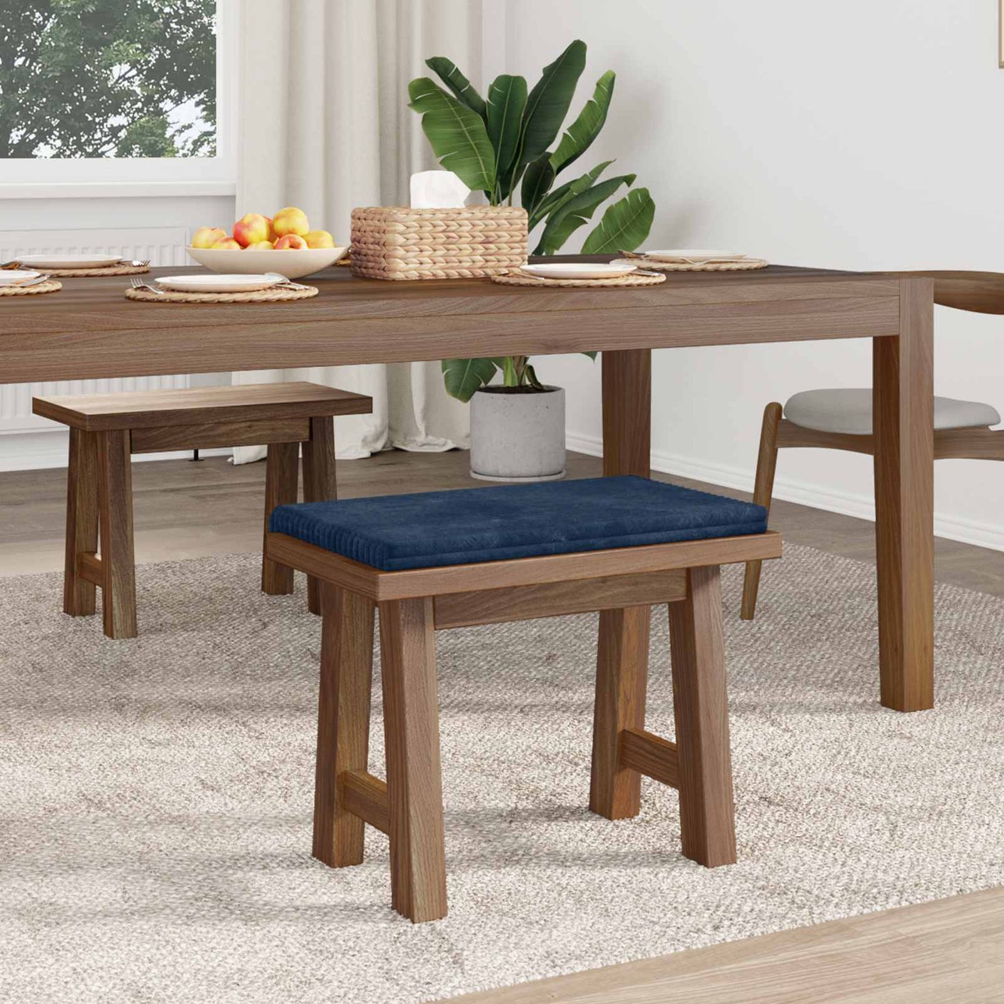 Bænkpude Plush Corduroy Mørkeblå Dybde 35 cm