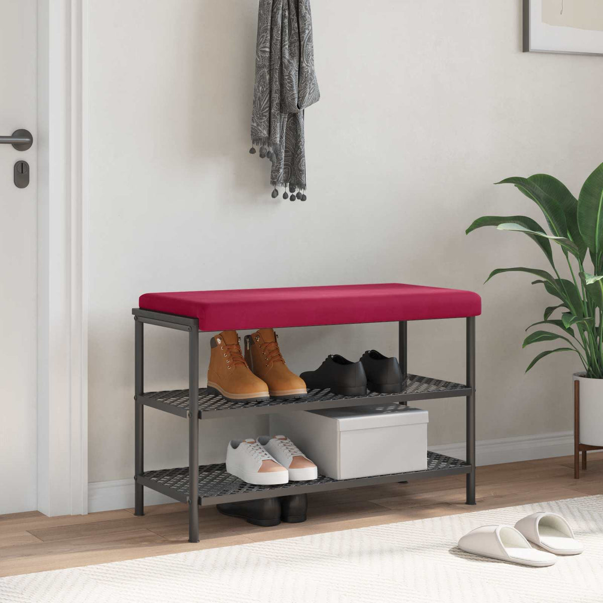 Bænkpude i velour vinrød 80 x 38 cm til bænk