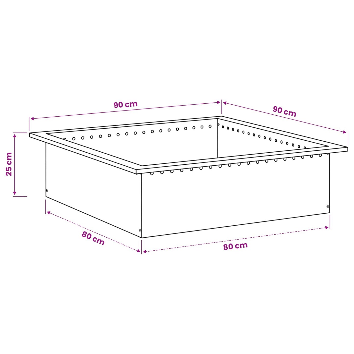 Bålplade ring Sort 90 x 90 x 25 cm Stål