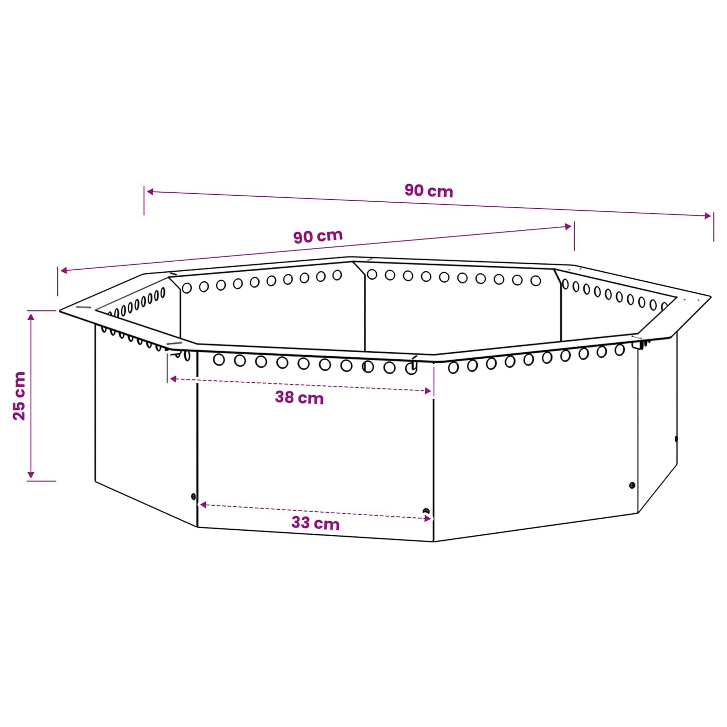 Bålplade ring Sort 90 x 90 x 25 cm Stål