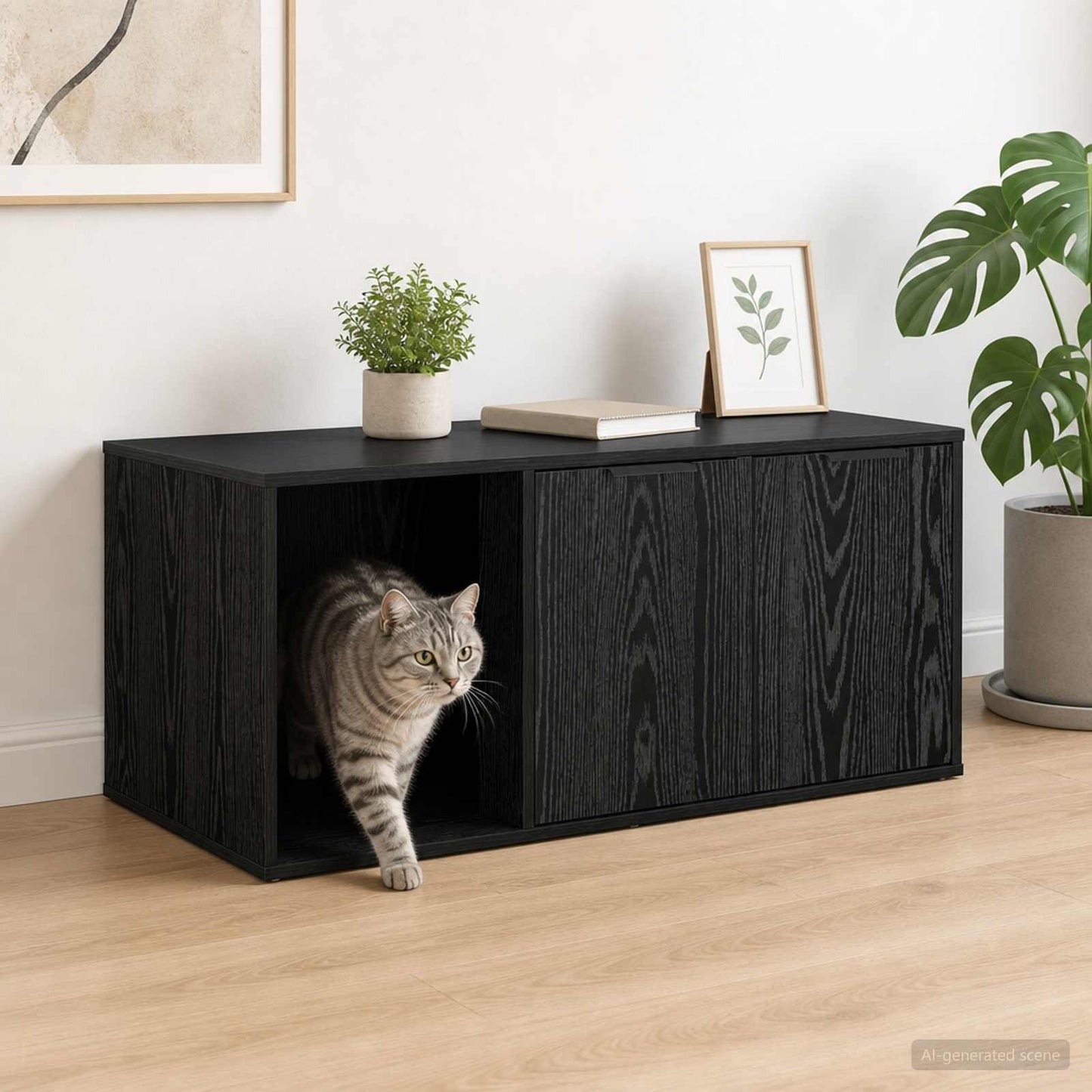 Kattebur møbel Sort eg 100 x 49 x 45 cm Konstrueret træ