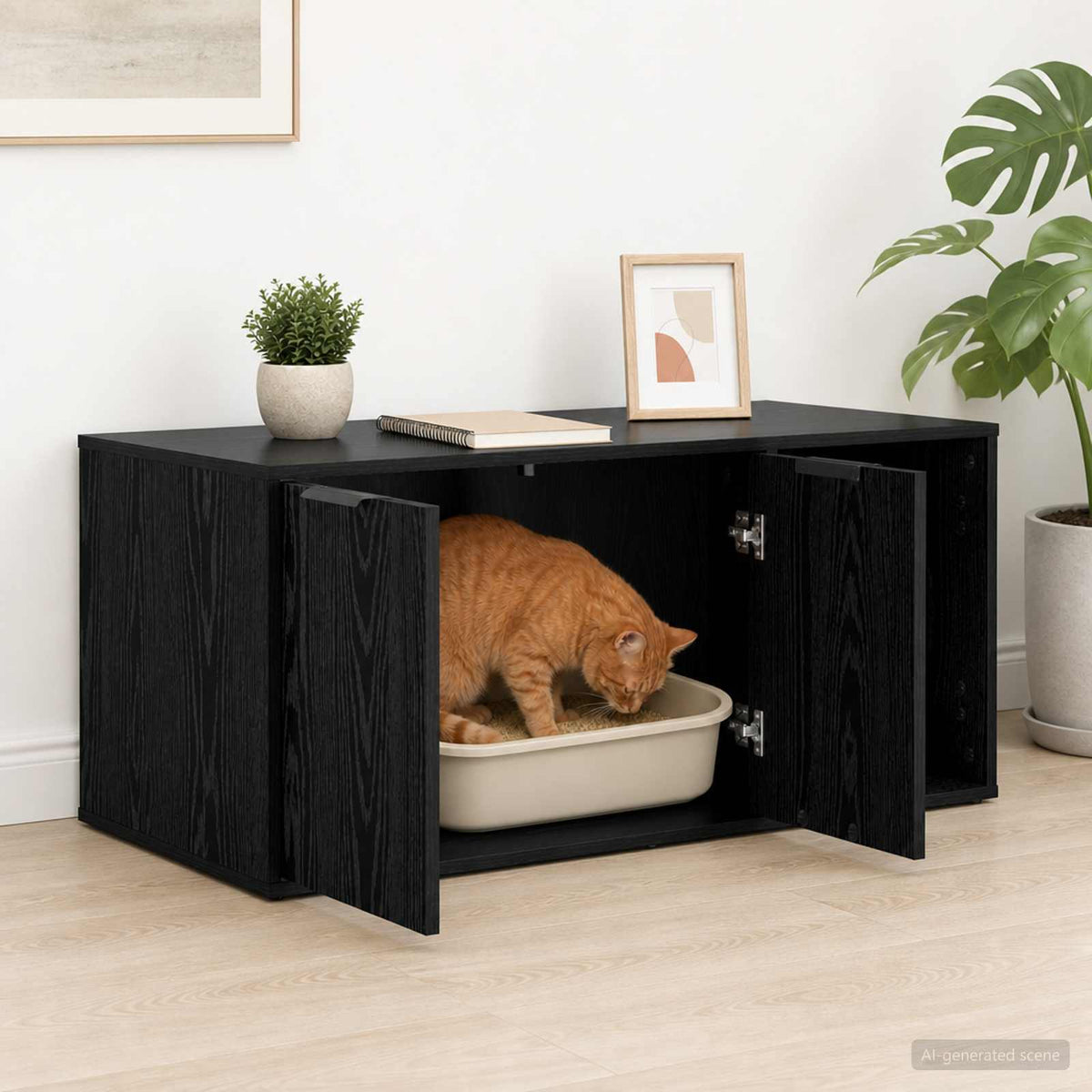 Kattebur møbel Sort eg 100 x 49 x 45 cm Konstrueret træ