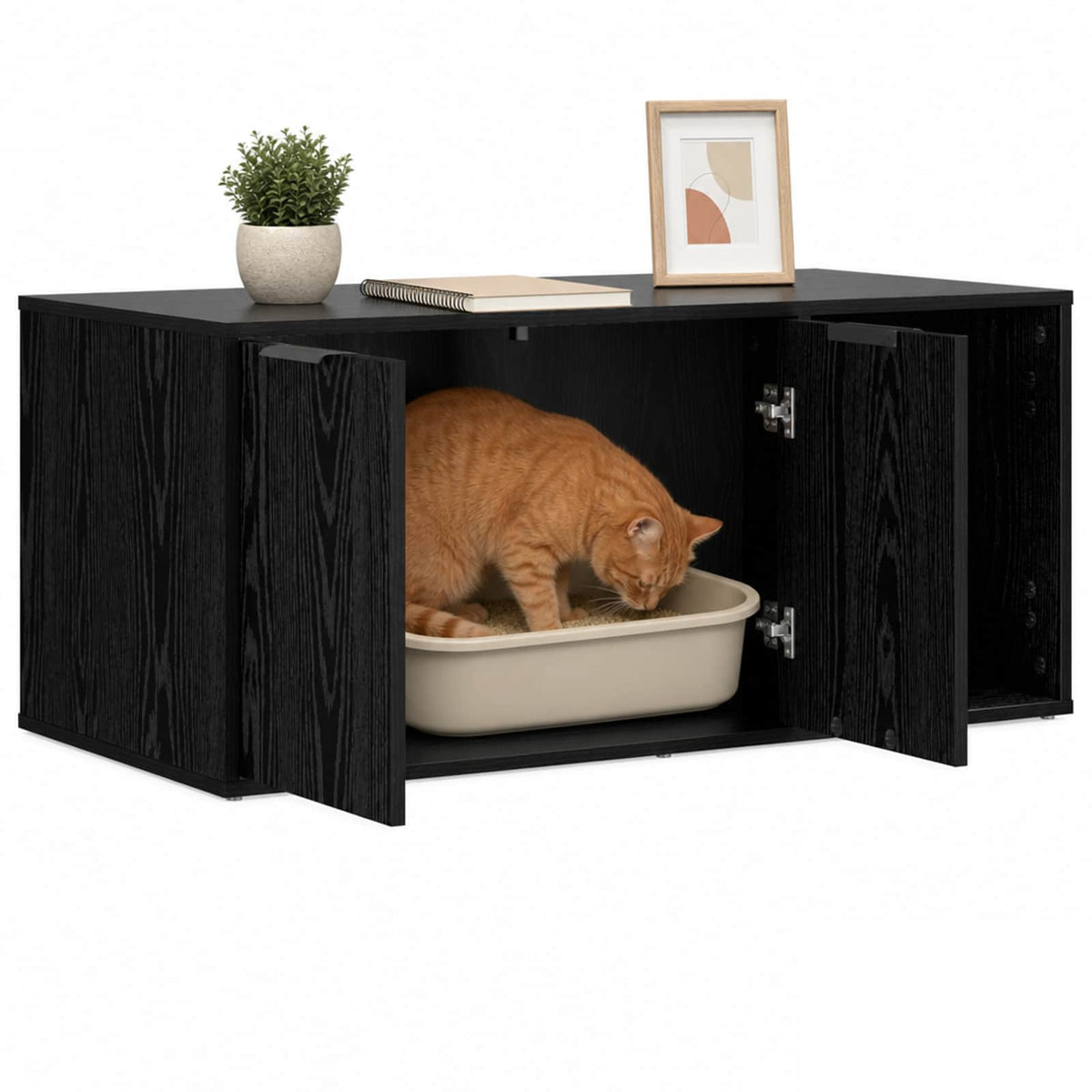 Kattebur møbel Sort eg 100 x 49 x 45 cm Konstrueret træ