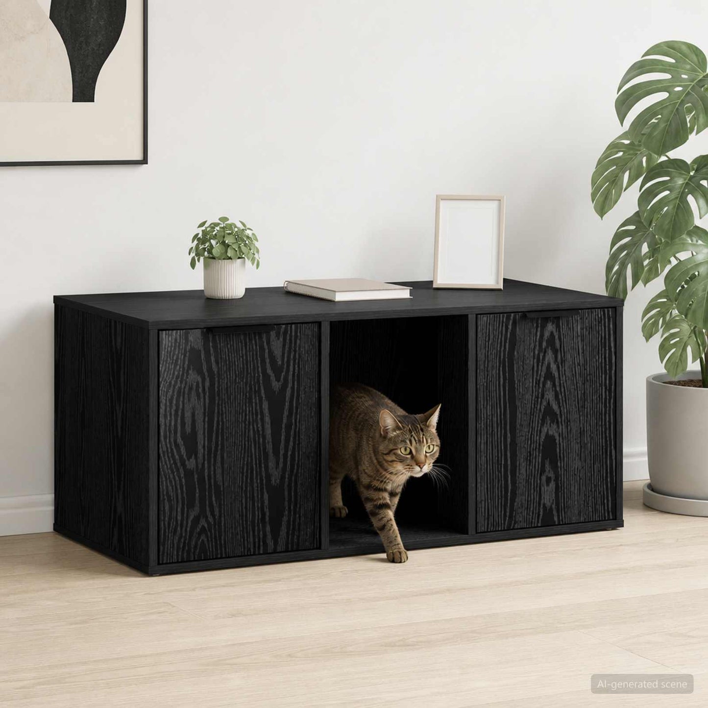 Kattebur møbel Sort eg 100 x 49 x 45 cm Konstrueret træ