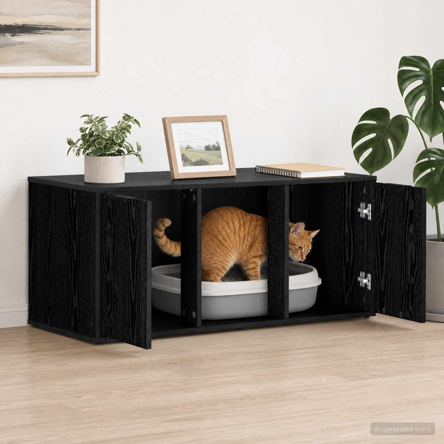 Kattebur møbel Sort eg 100 x 49 x 45 cm Konstrueret træ