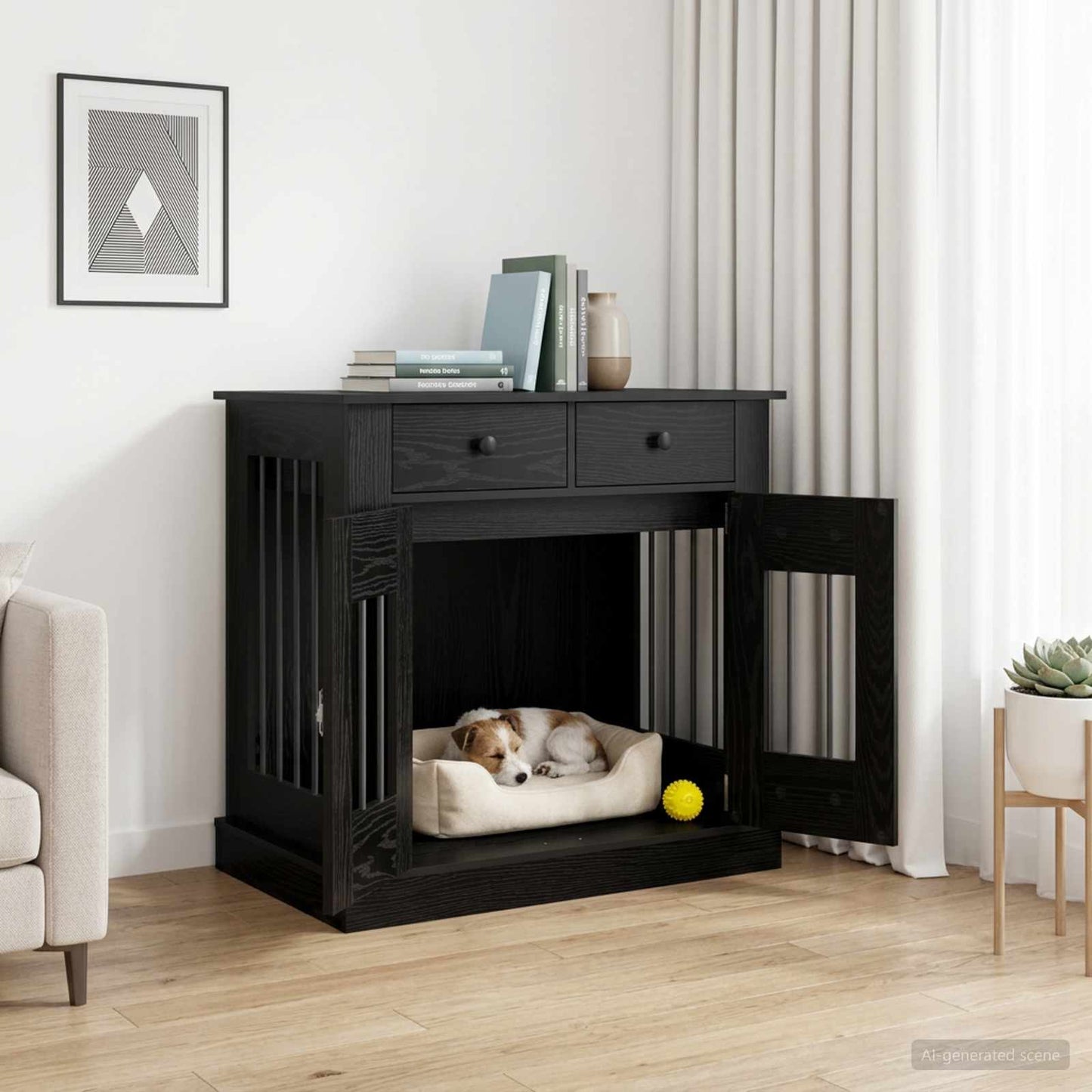 Hundekasse møbel Sort eg 80 x 47,5 x 80 cm Konstrueret træ