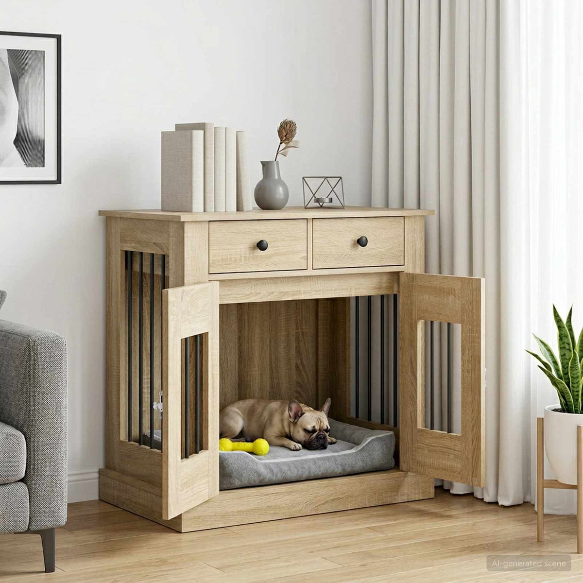 Hundekasse møbel Sonoma-eg 80 x 47,5 x 80 cm Konstrueret træ