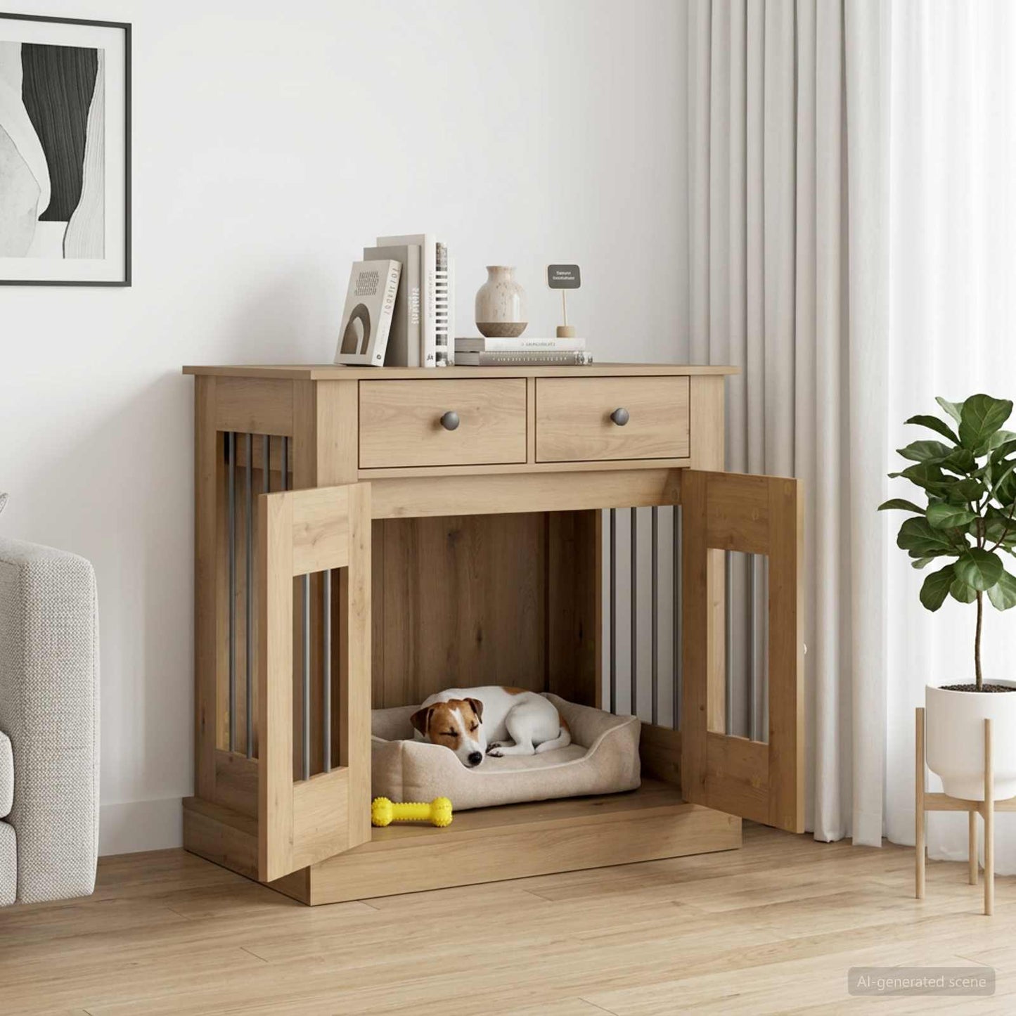 Hundekasse møbel Artisan-eg 80 x 47,5 x 80 cm Konstrueret træ