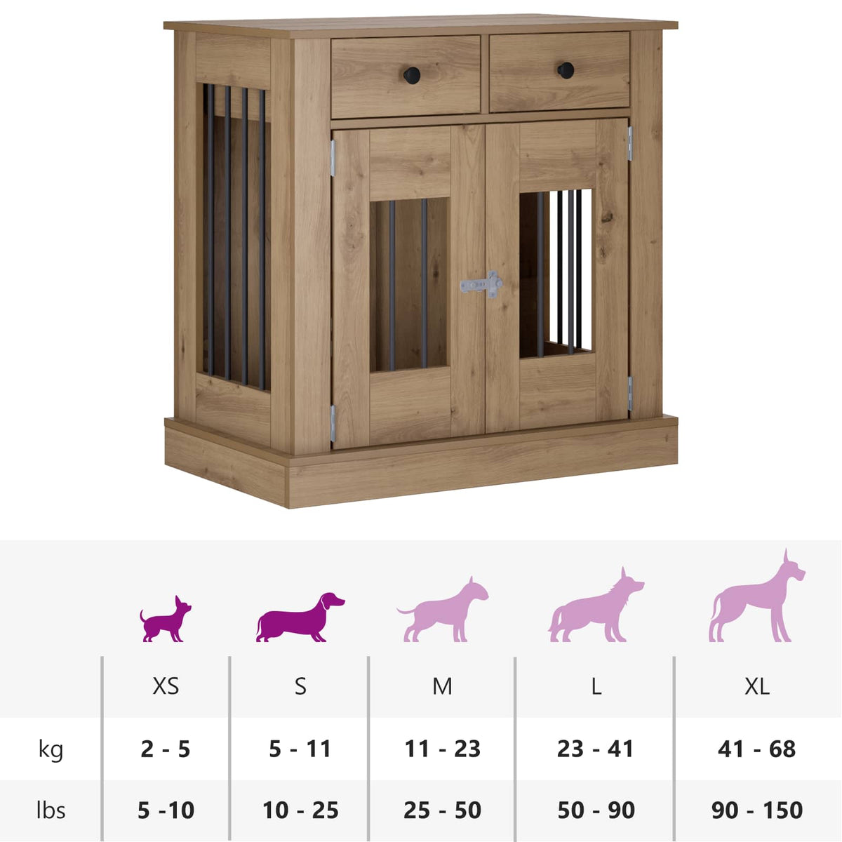 Hundekasse møbel Artisan-eg 80 x 47,5 x 80 cm Konstrueret træ