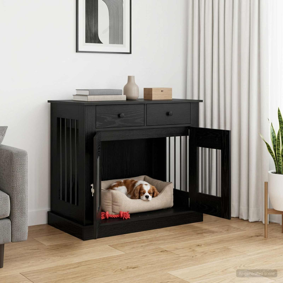 Hundekasse møbel Sort eg 90 x 47,5 x 80 cm Konstrueret træ