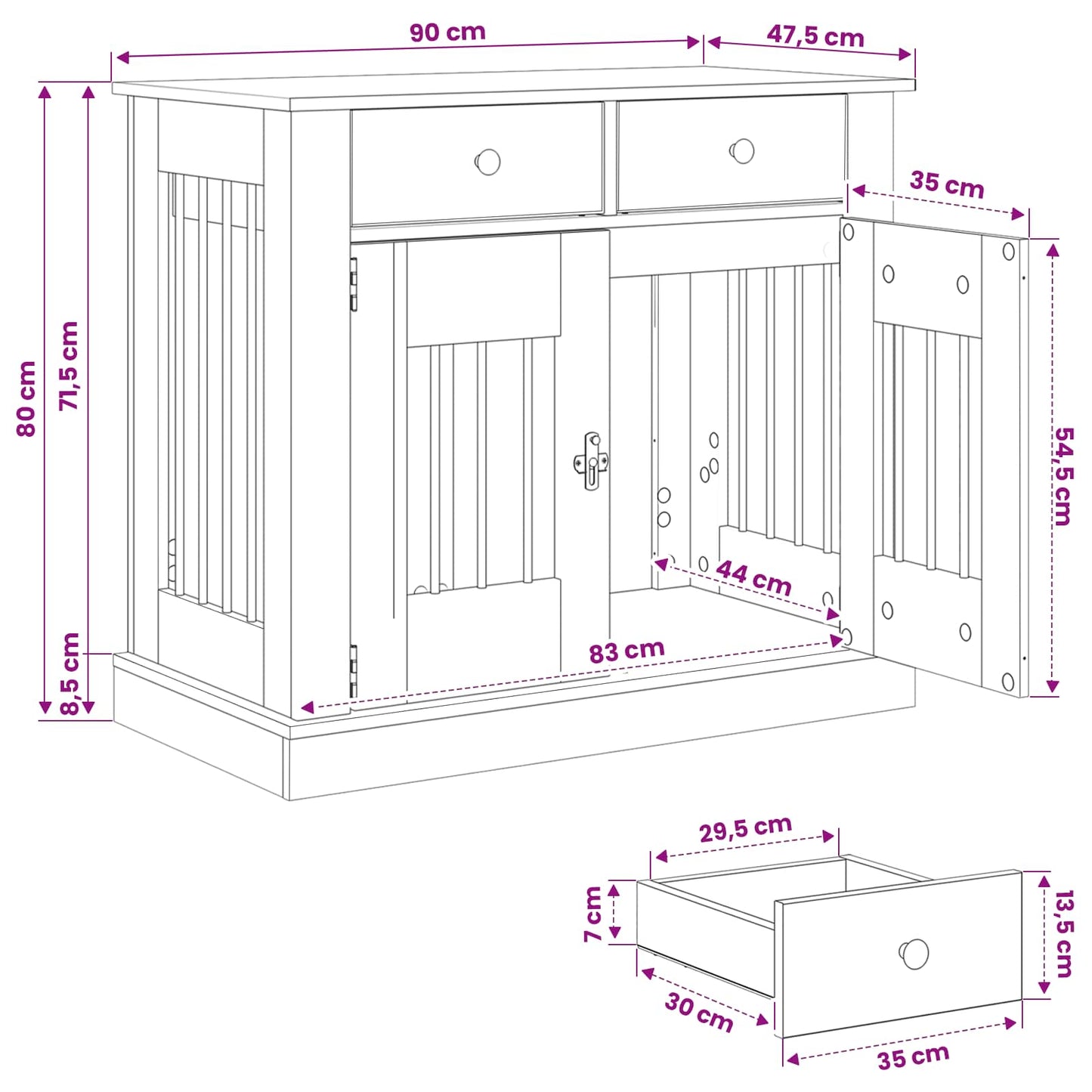 Hundekasse møbel Sort eg 90 x 47,5 x 80 cm Konstrueret træ