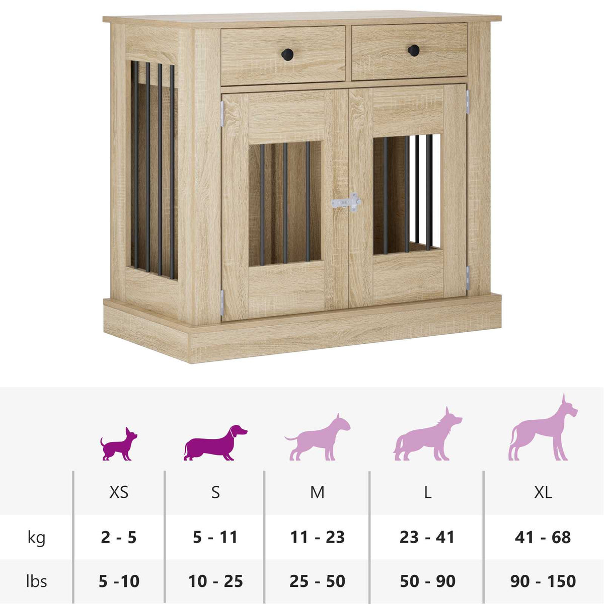 Hundekasse møbel Sonoma-eg 90 x 47,5 x 80 cm Konstrueret træ