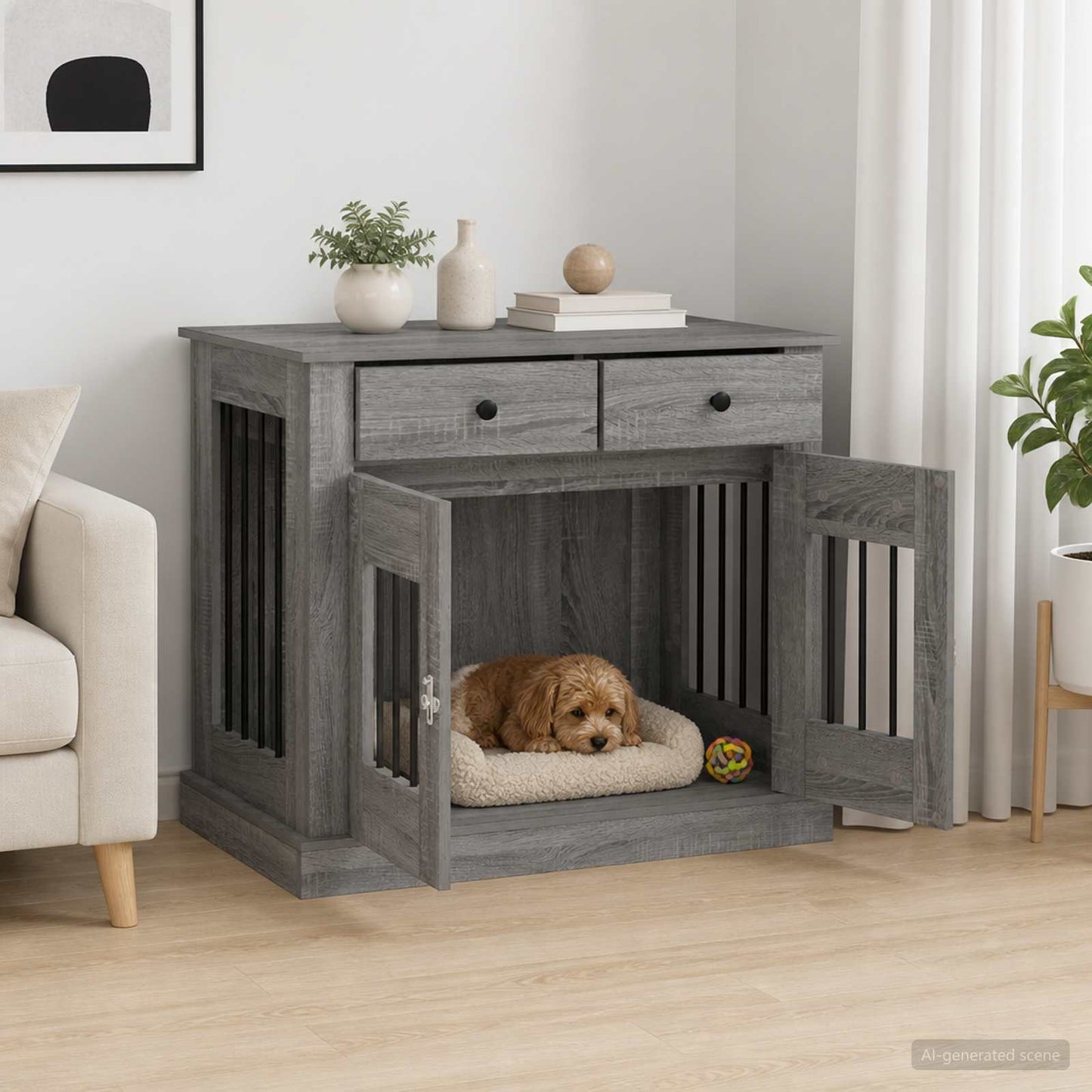 Hundekasse møbel Grå Sonoma 90 x 47,5 x 80 cm Konstrueret træ