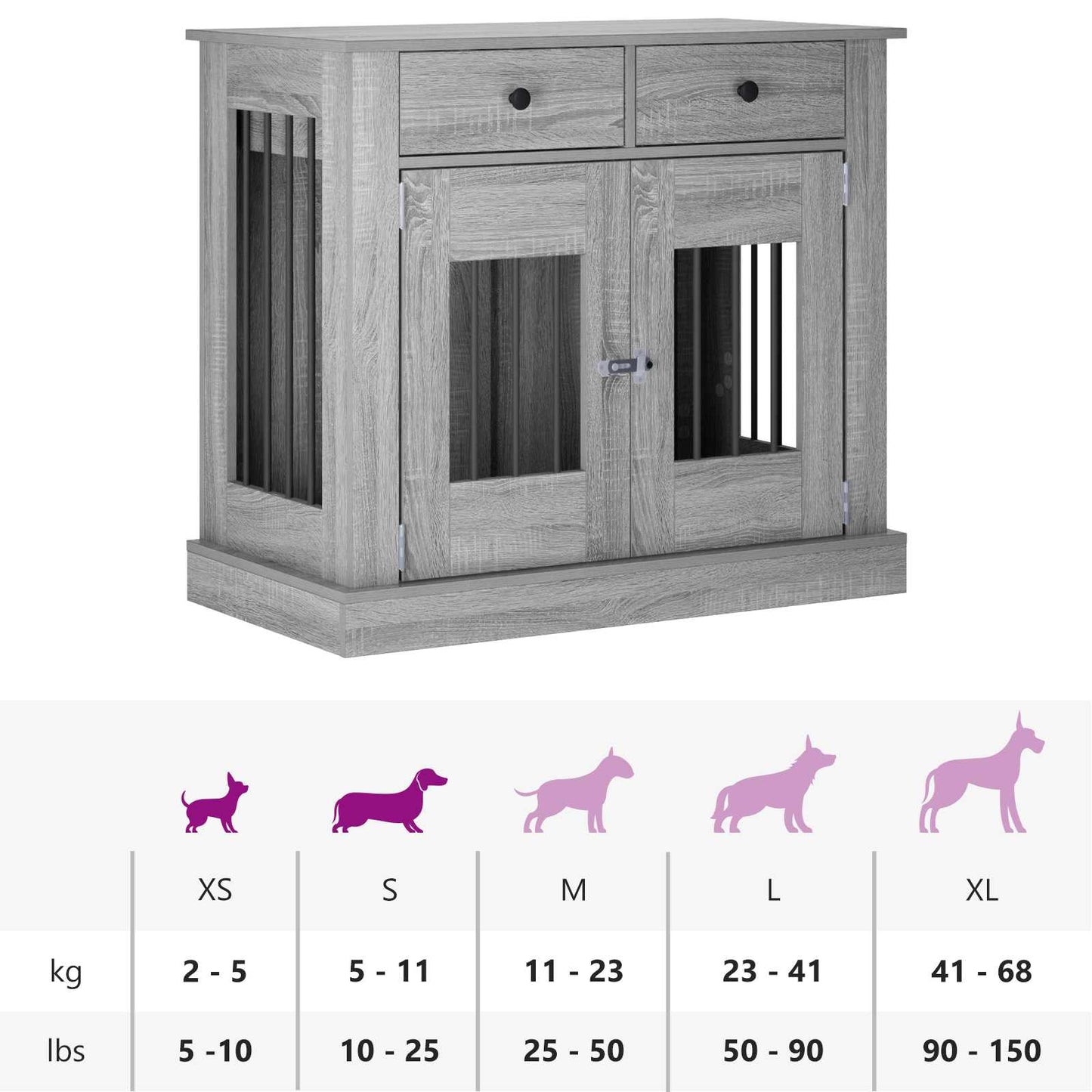 Hundekasse møbel Grå Sonoma 90 x 47,5 x 80 cm Konstrueret træ