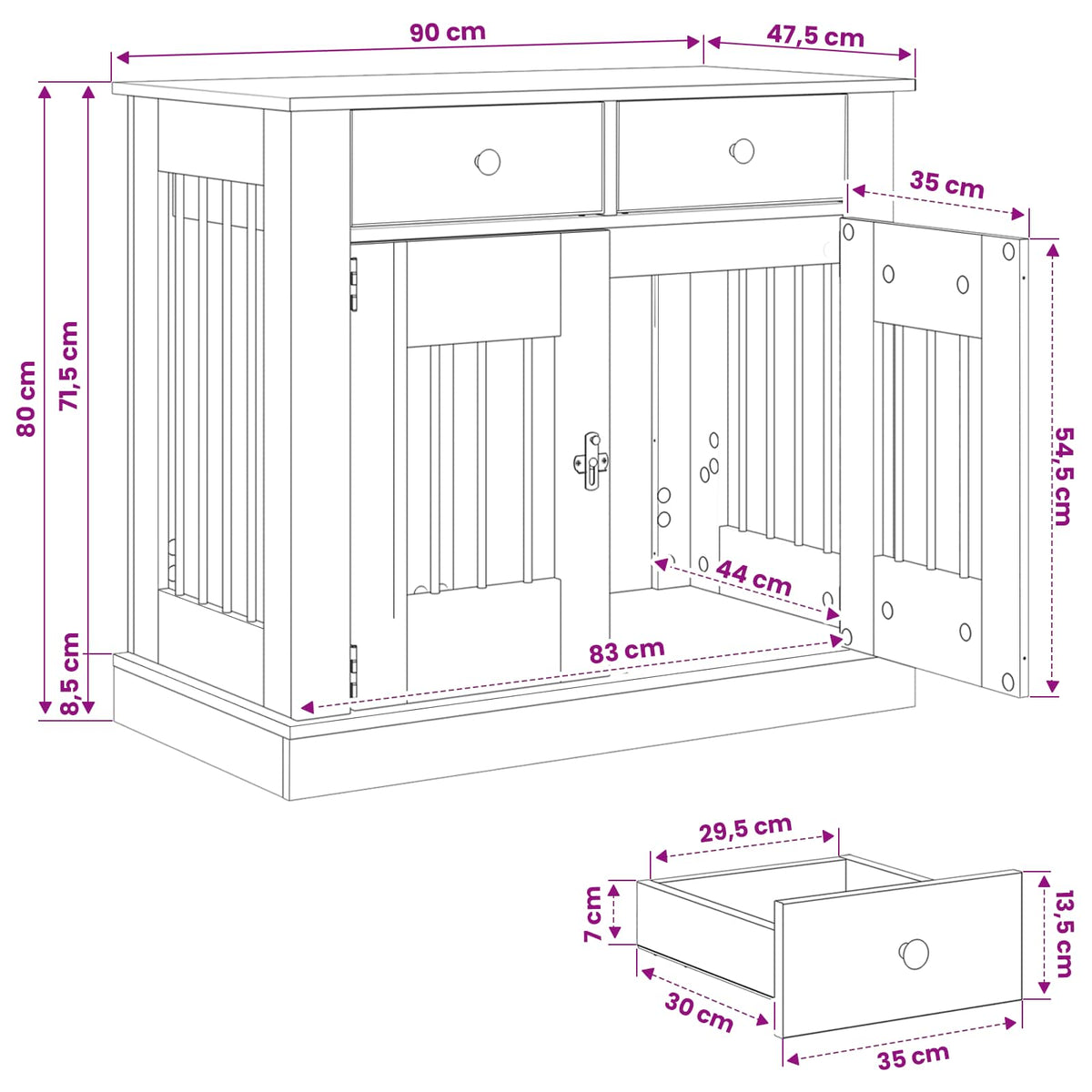 Hundekasse møbel Artisan-eg 90 x 47,5 x 80 cm Konstrueret træ