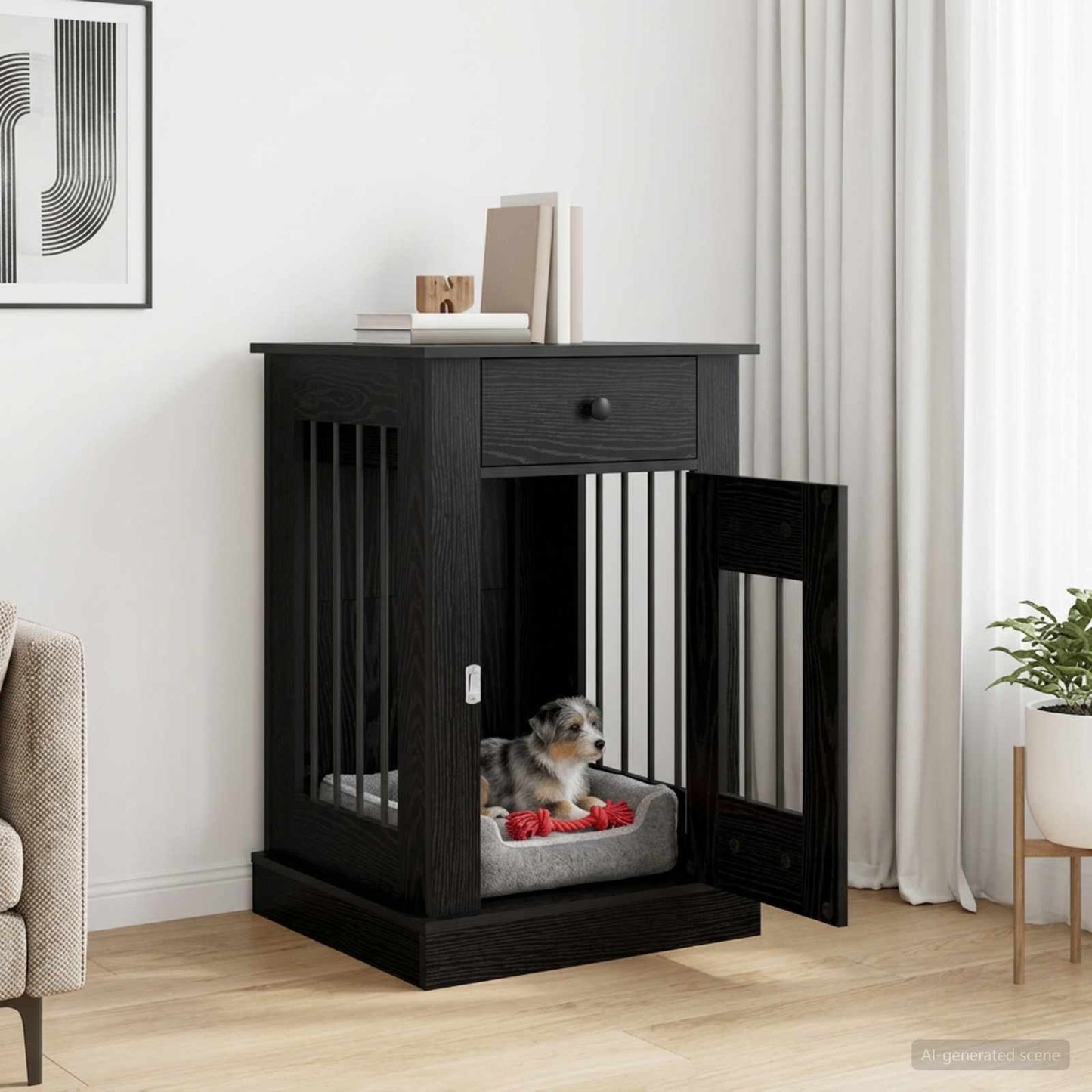 Hundekasse møbel Sort eg 50 x 47,5 x 80 cm Konstrueret træ