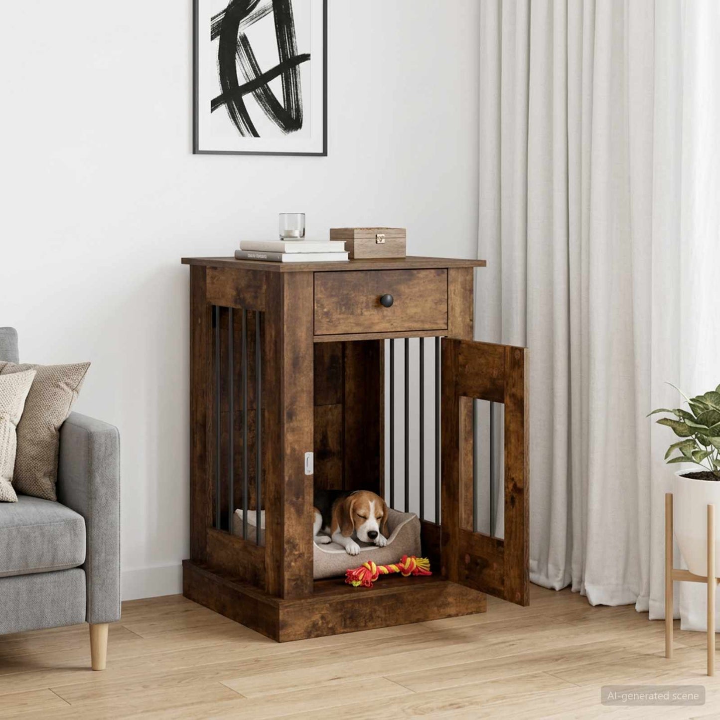 Hundekasse møbel Røget eg 50 x 47,5 x 80 cm Konstrueret træ