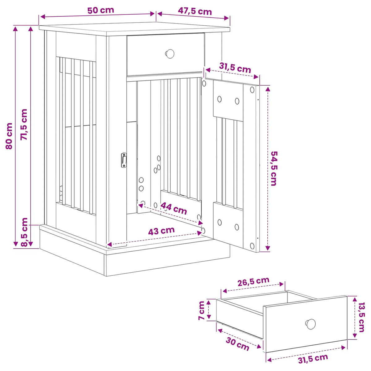 Hundekasse møbel Røget eg 50 x 47,5 x 80 cm Konstrueret træ