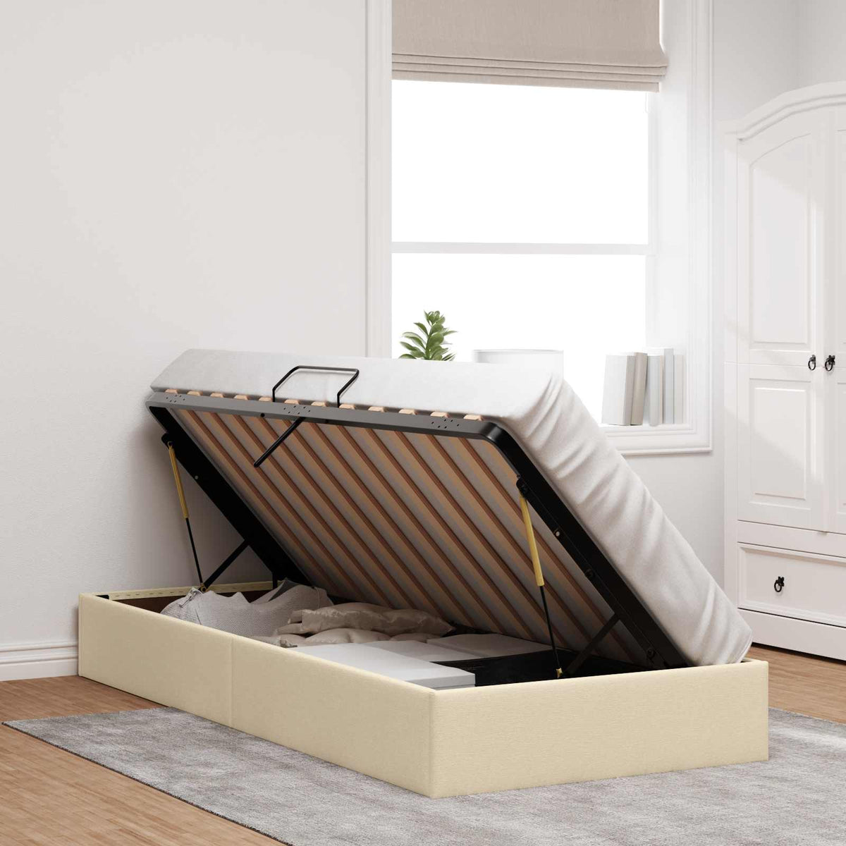 Ottoman Sengestel med opbevaring Creme 90 x 190 cm Stof