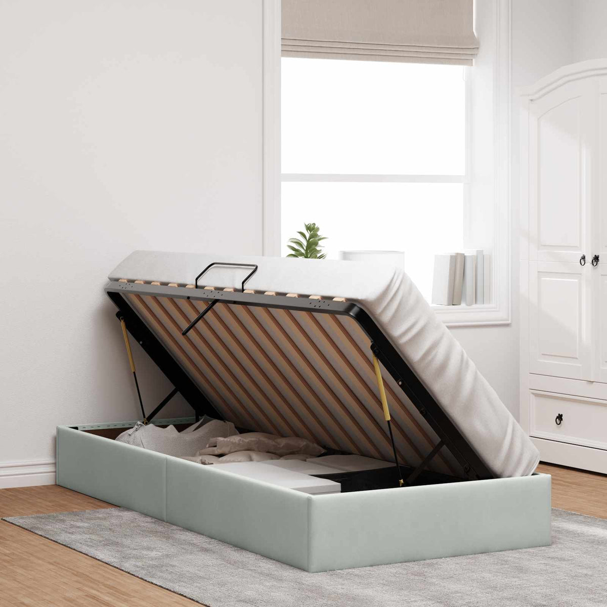 Ottoman Sengestel med opbevaring Lysegrå 90 x 190 cm Fløjl
