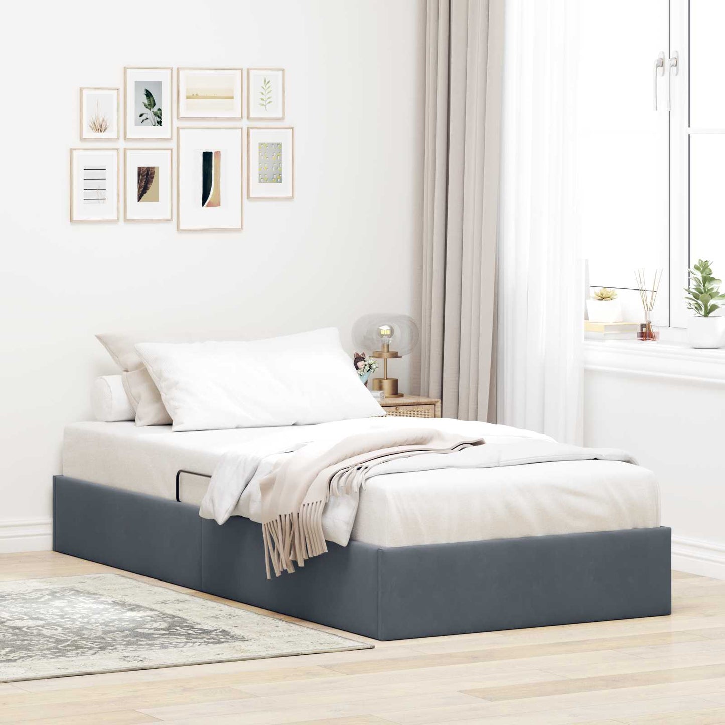 Ottoman Sengestel med opbevaring Mørkegrå 90 x 190 cm Fløjl