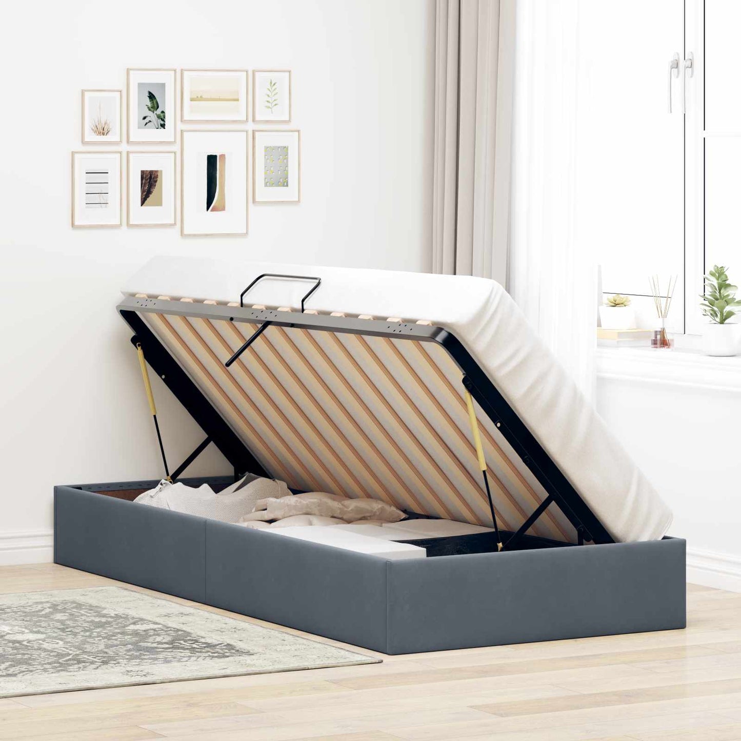 Ottoman Sengestel med opbevaring Mørkegrå 90 x 190 cm Fløjl