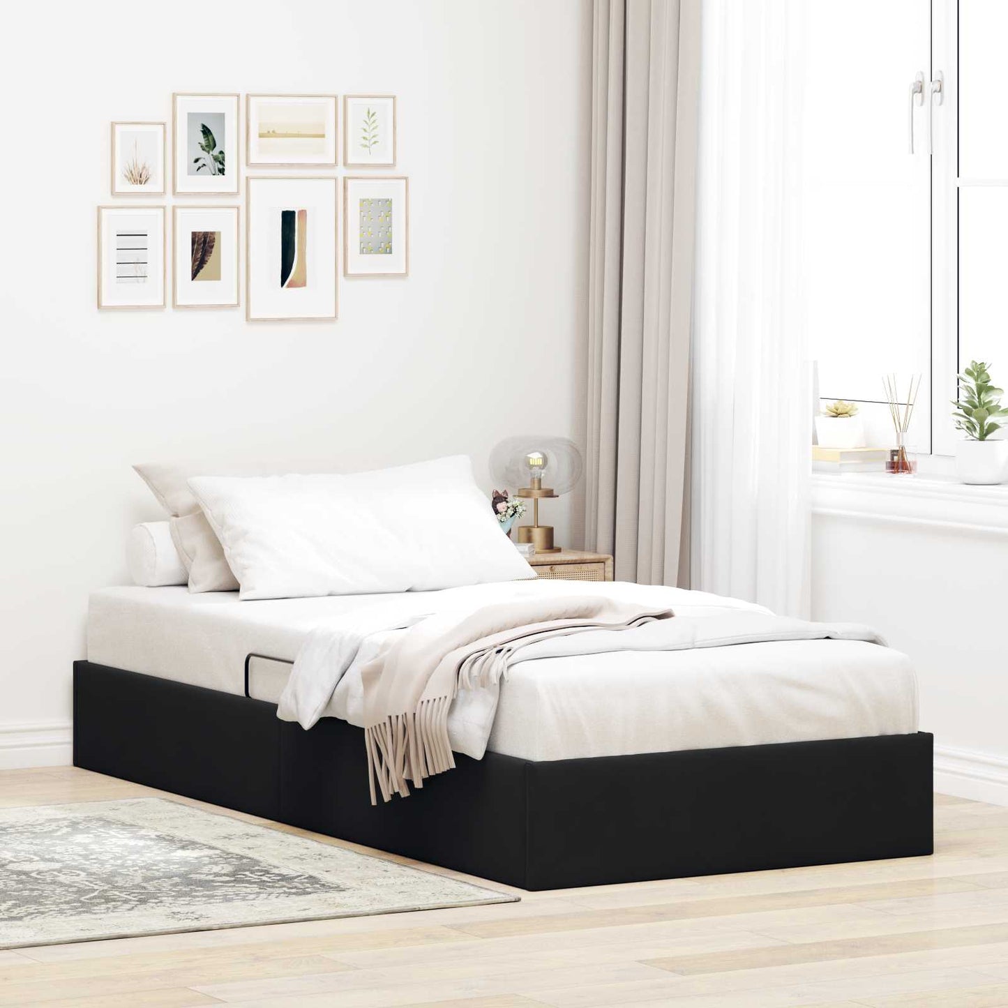 Ottoman Sengestel med opbevaring Sort 90 x 190 cm Fløjl