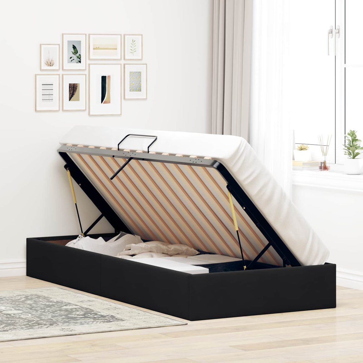 Ottoman Sengestel med opbevaring Sort 90 x 190 cm Fløjl