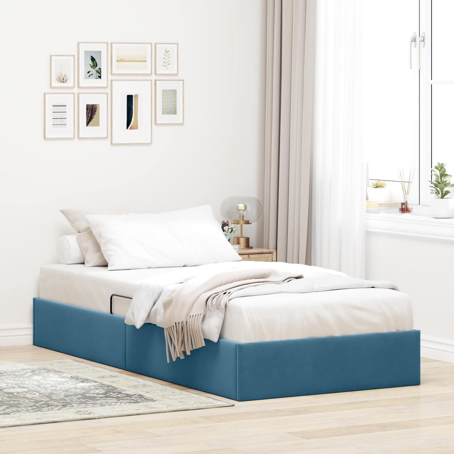 Ottoman Sengestel med opbevaring Mørk blå 90 x 190 cm Fløjl