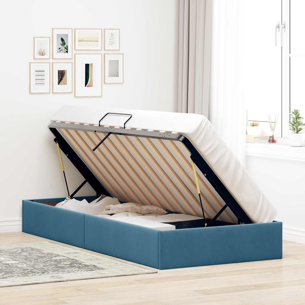 Ottoman Sengestel med opbevaring Mørk blå 90 x 190 cm Fløjl