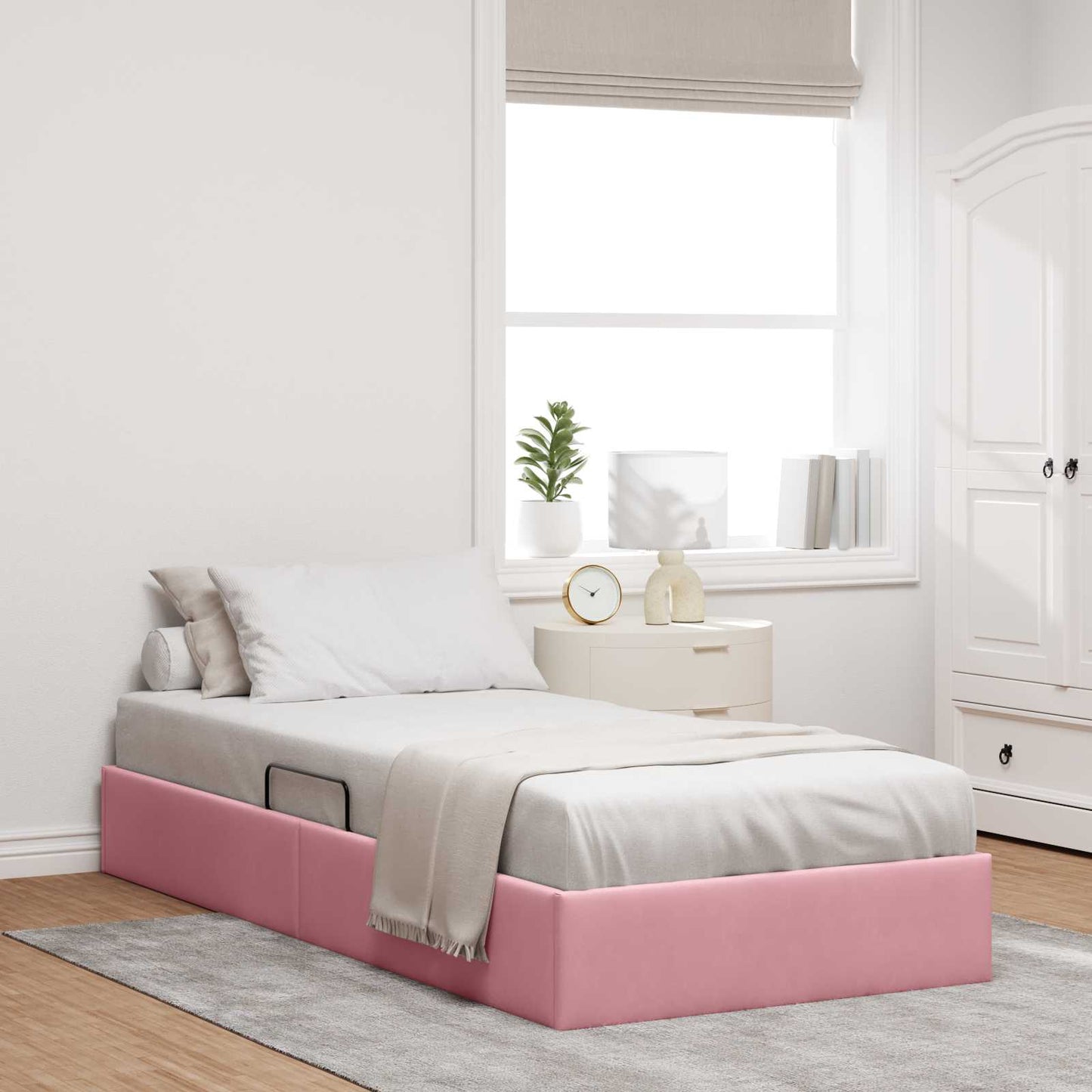 Ottoman Sengestel med opbevaring Lyserød 90 x 190 cm Fløjl