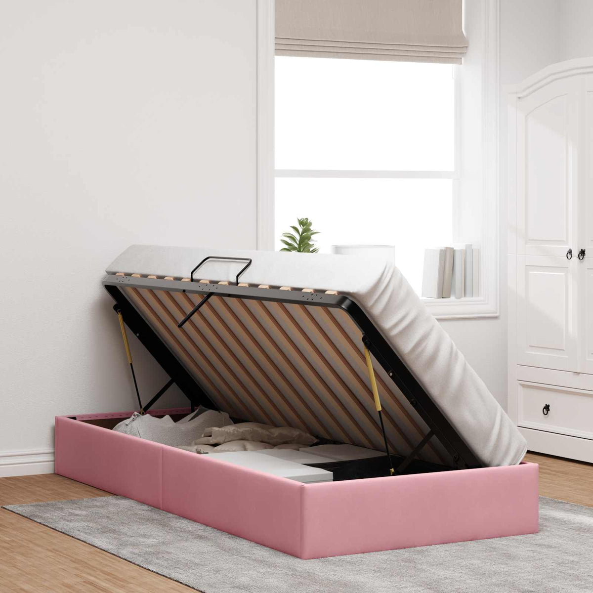 Ottoman Sengestel med opbevaring Lyserød 90 x 190 cm Fløjl