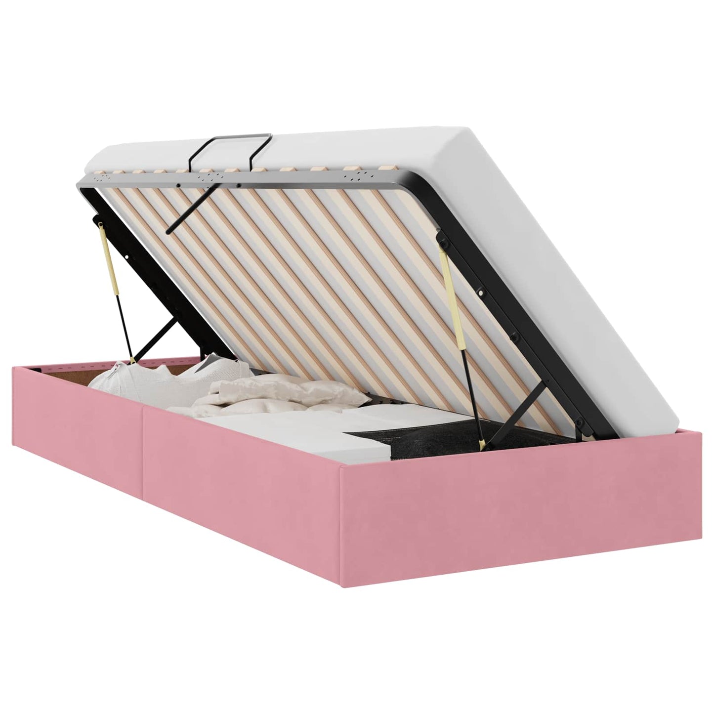 Ottoman Sengestel med opbevaring Lyserød 90 x 190 cm Fløjl