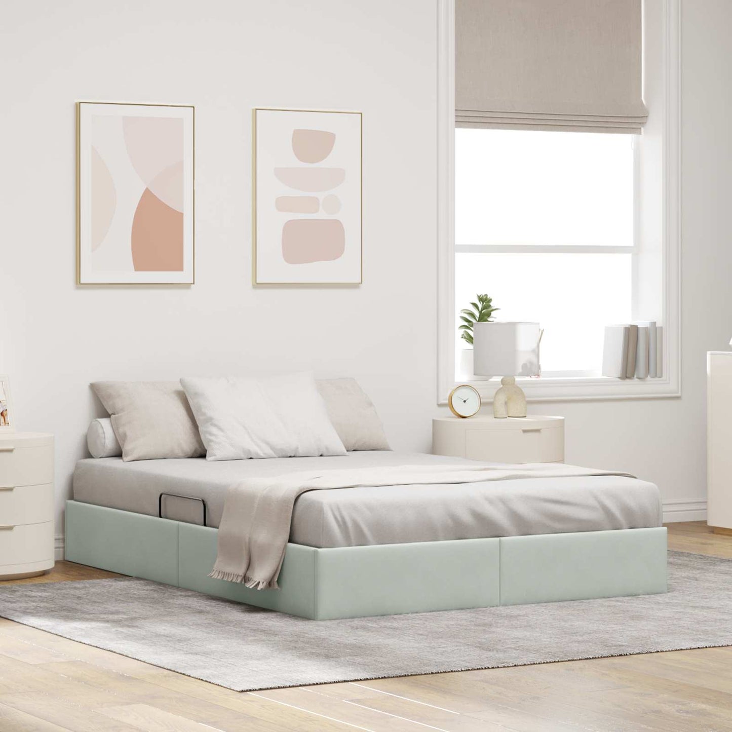 Ottoman Sengestel med opbevaring Lysegrå 140 x 200 cm Fløjl