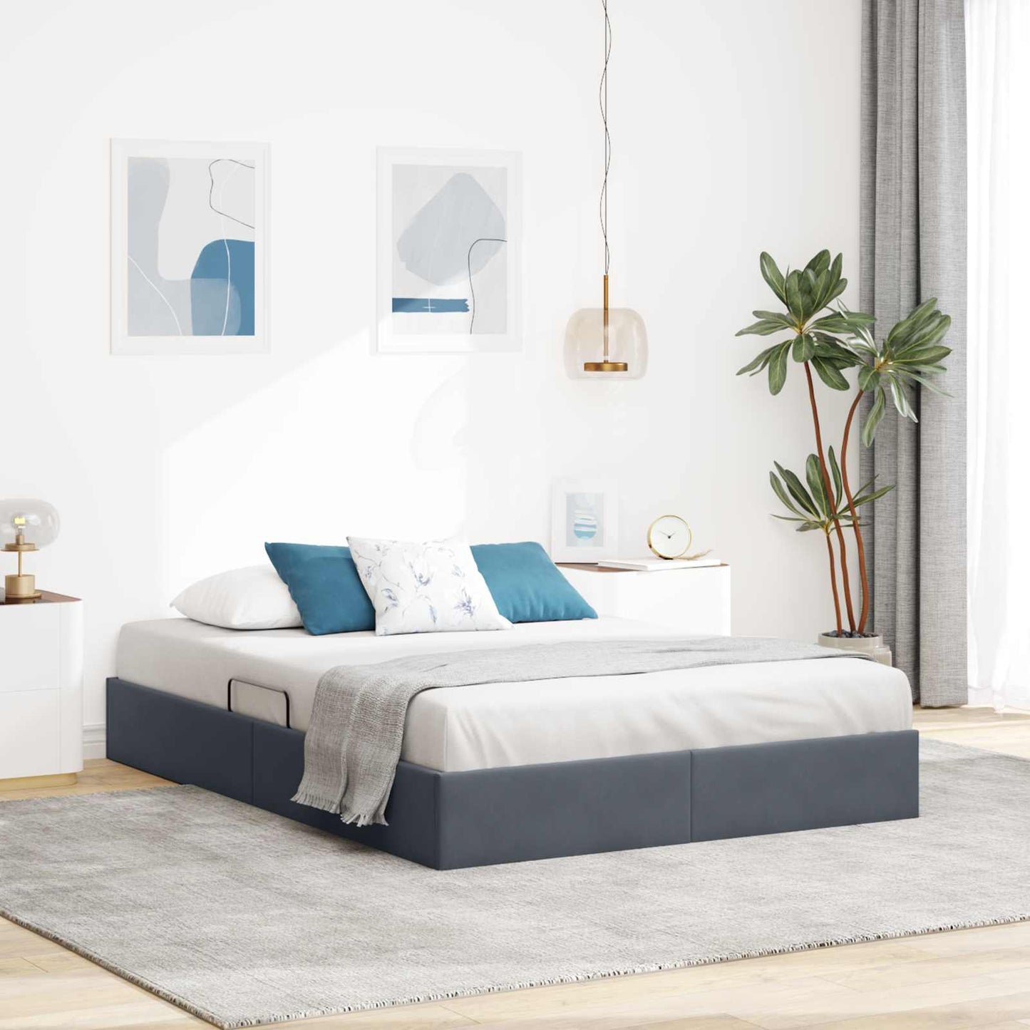 Ottoman Sengestel med opbevaring Mørkegrå 140 x 200 cm Fløjl