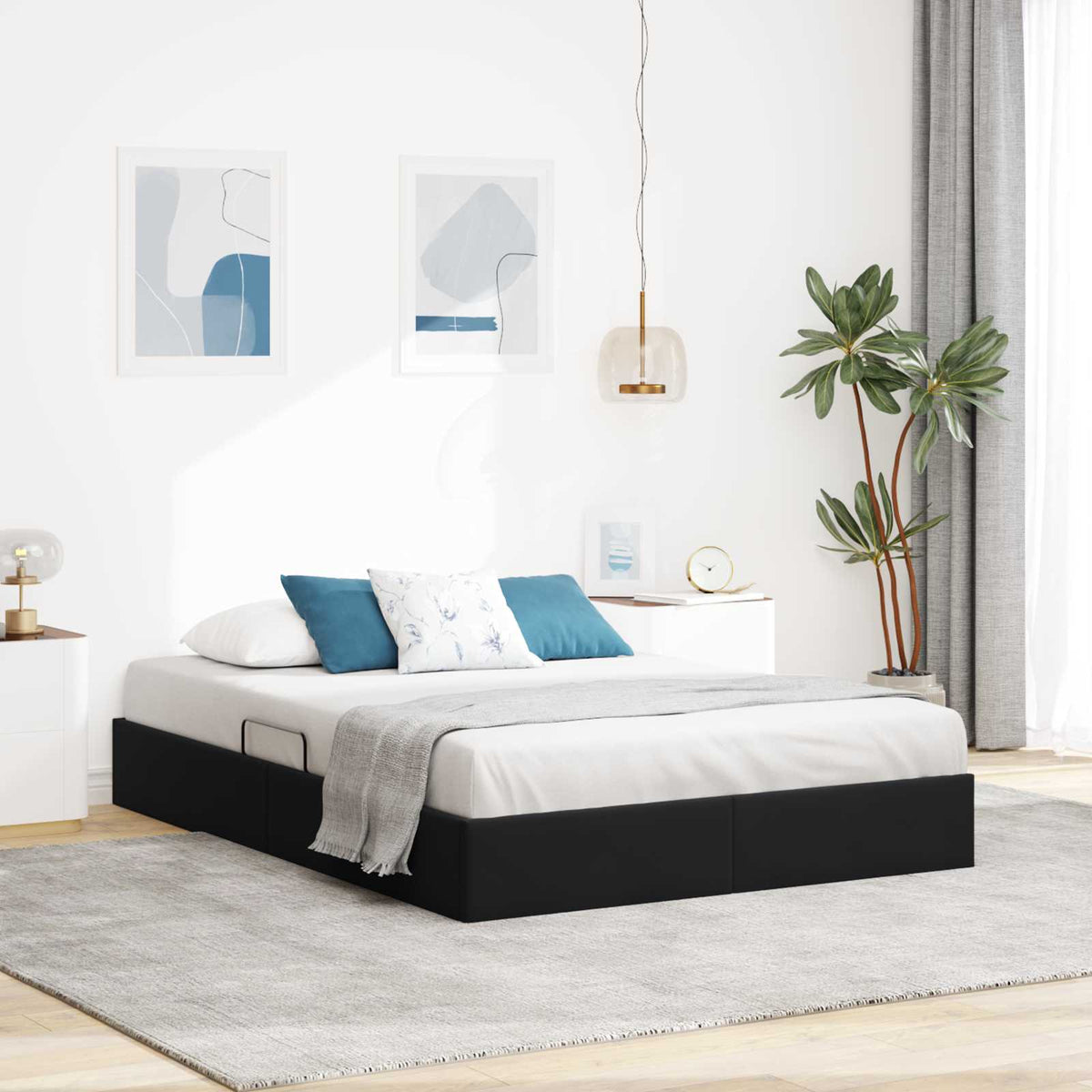 Ottoman Sengestel med opbevaring Sort 140 x 200 cm Fløjl