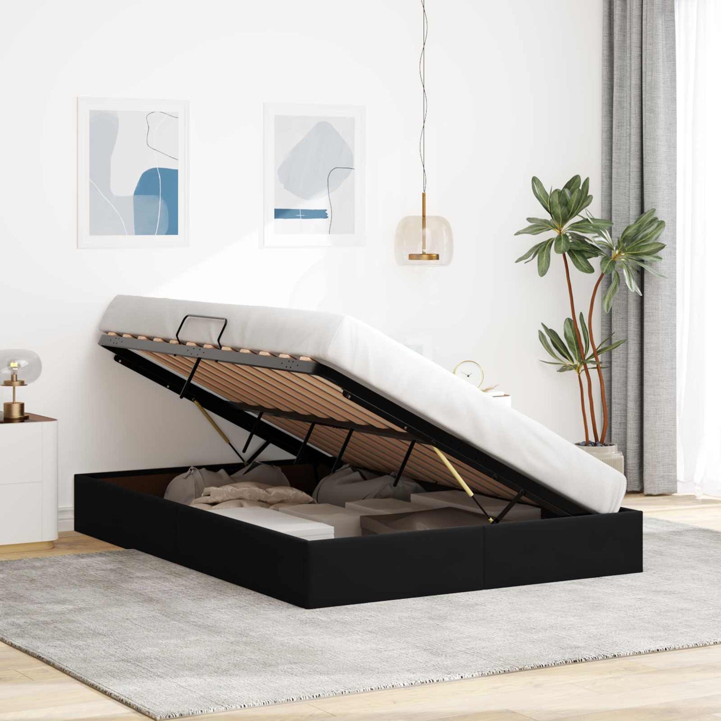 Ottoman Sengestel med opbevaring Sort 140 x 200 cm Fløjl