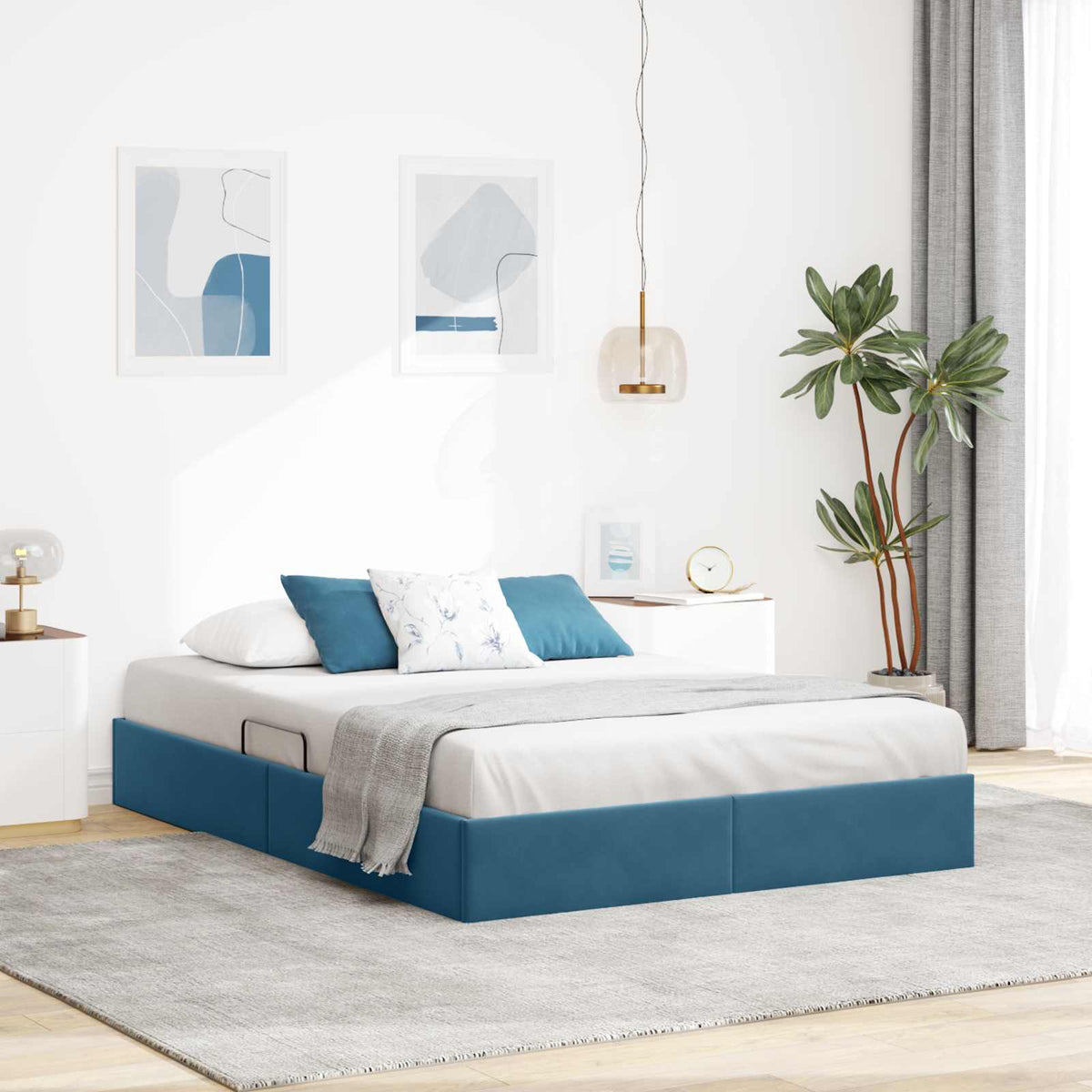 Ottoman Sengestel med opbevaring Mørk blå 140 x 200 cm Fløjl