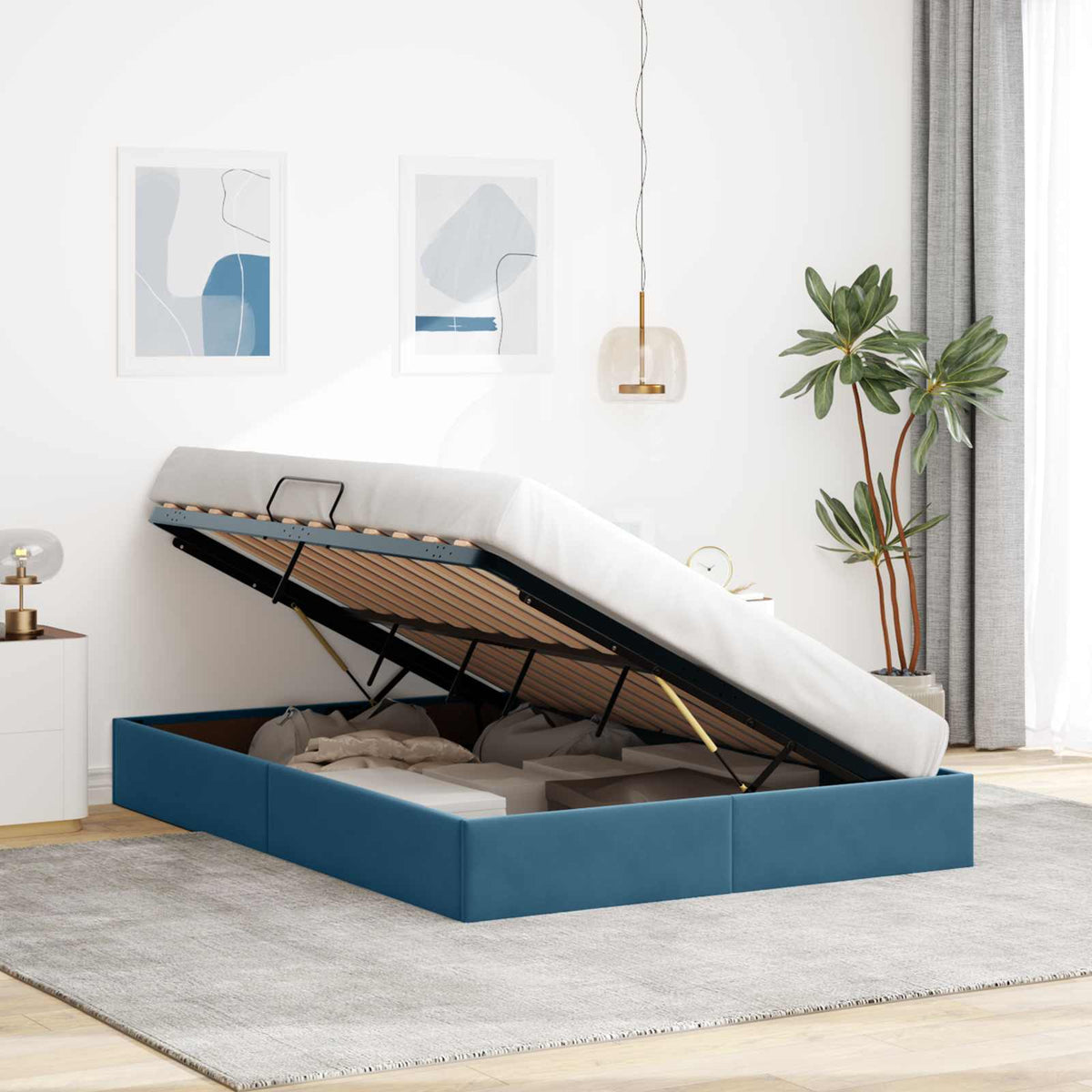 Ottoman Sengestel med opbevaring Mørk blå 140 x 200 cm Fløjl