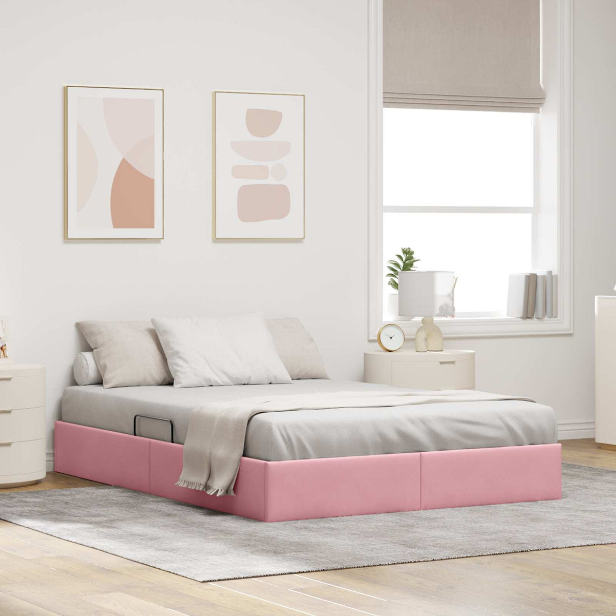 Ottoman Sengestel med opbevaring Lyserød 140 x 200 cm Fløjl