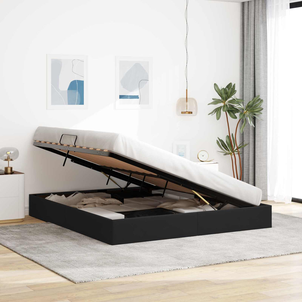 Ottoman Sengestel med opbevaring Sort 160 x 200 cm Fløjl