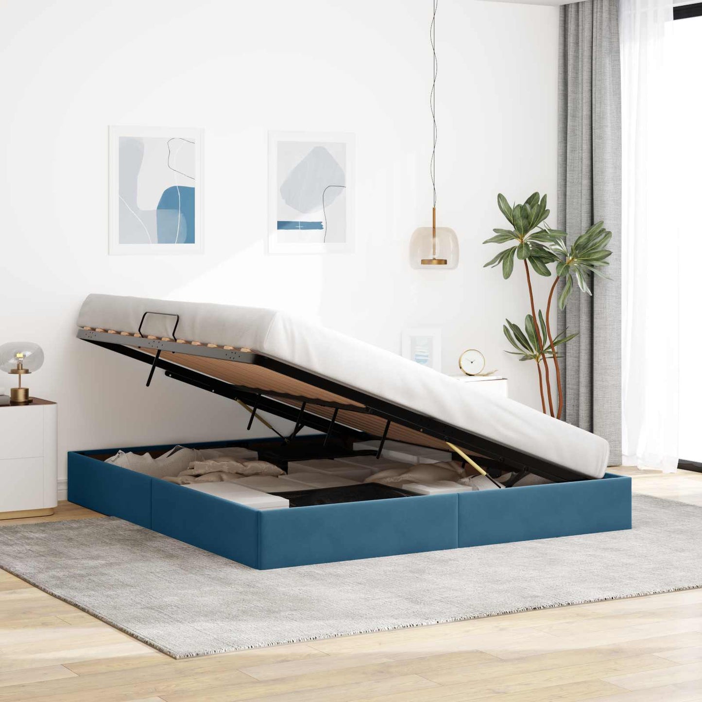 Ottoman Sengestel med opbevaring Mørk blå 160 x 200 cm Fløjl