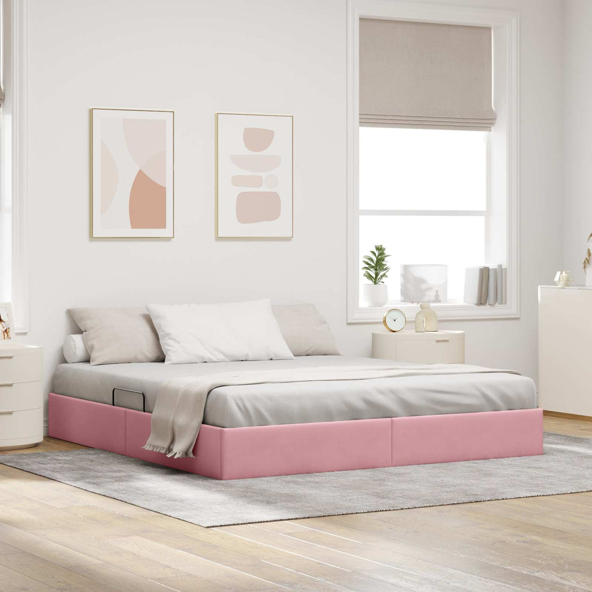 Ottoman Sengestel med opbevaring Lyserød 160 x 200 cm Fløjl