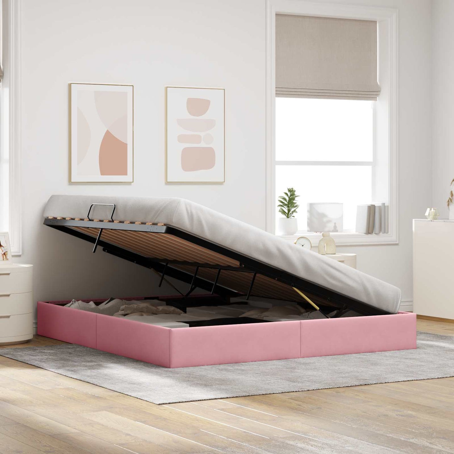 Ottoman Sengestel med opbevaring Lyserød 160 x 200 cm Fløjl