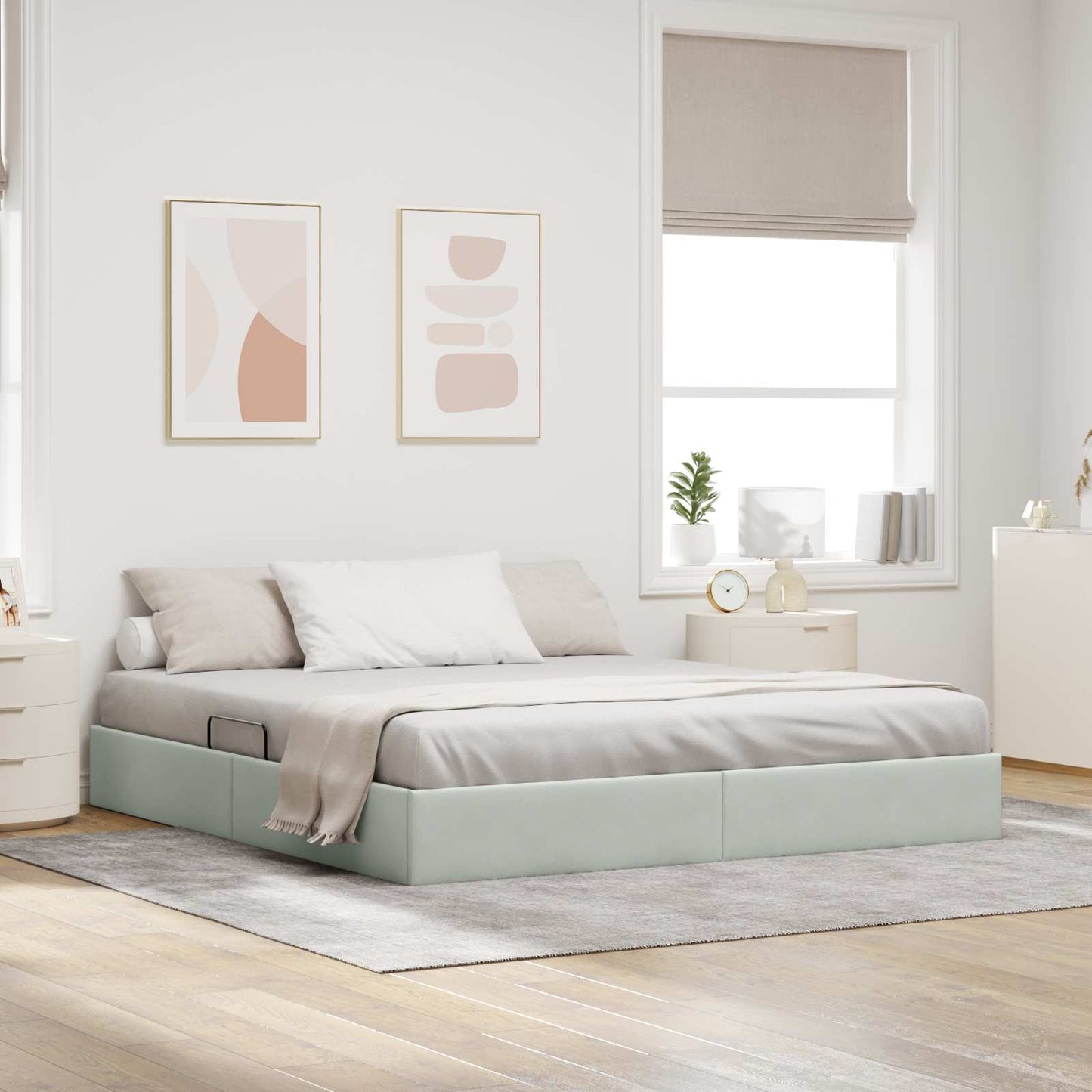 Ottoman Sengestel med opbevaring Lysegrå 180 x 200 cm Fløjl